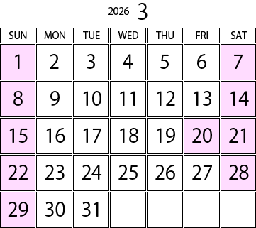 2026-03 3月の営業日カレンダー